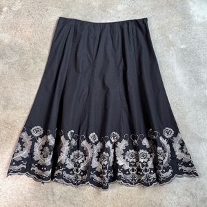 Sunny Leigh Floral Embroidered Black Cotton Skirt